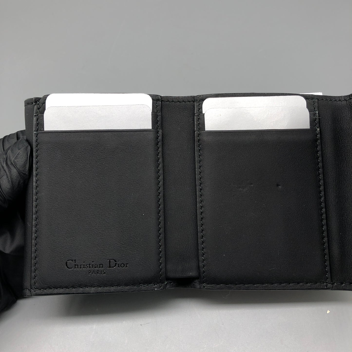 Christian Dior Black Leather Compact Wallet