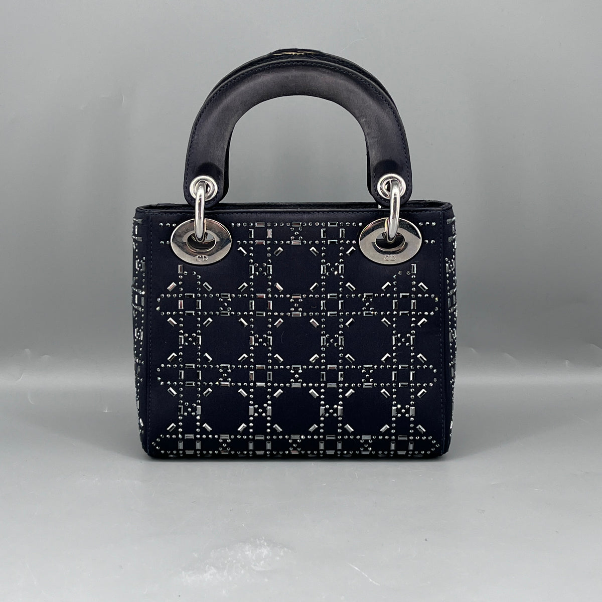 Christian Dior Navy Blue Satin Beaded Lady Dior Handbag