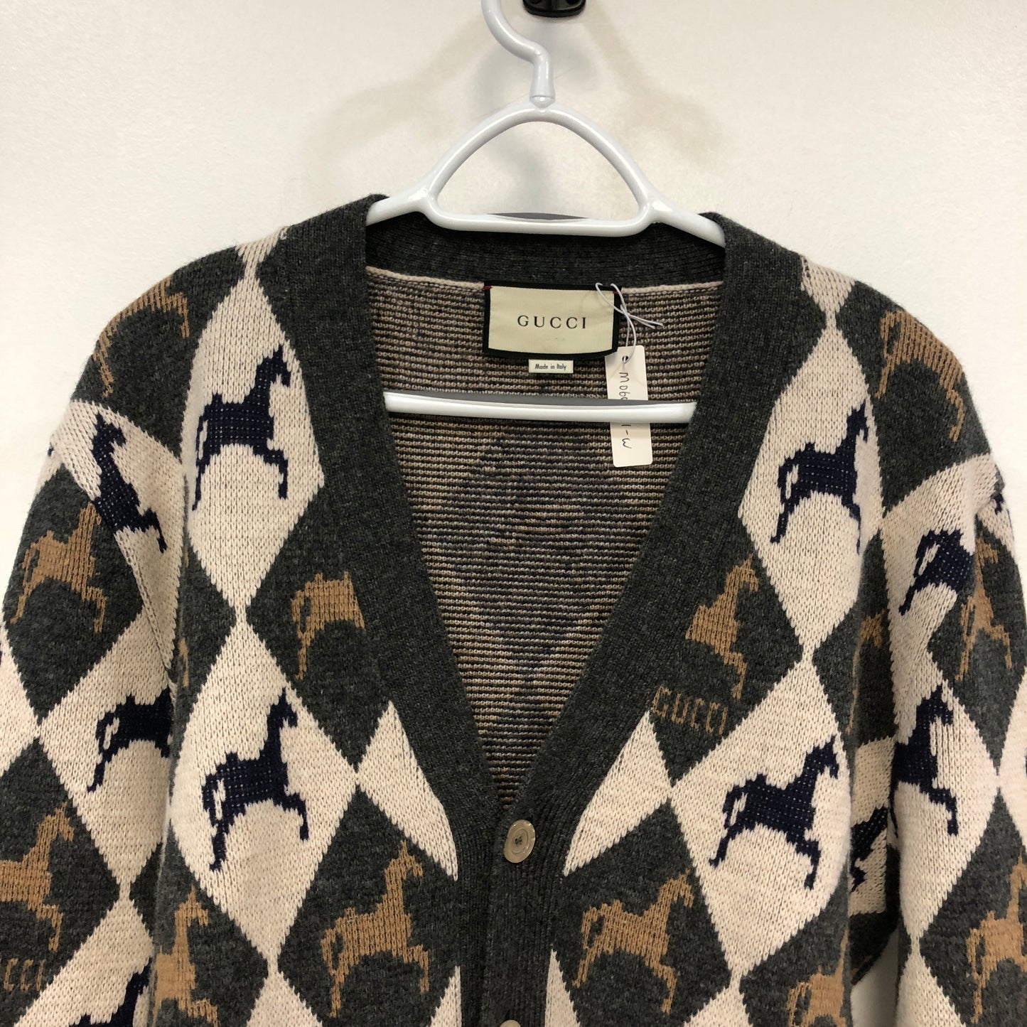 Gucci Horsebit Argyle Wool-Blend Cardigan S