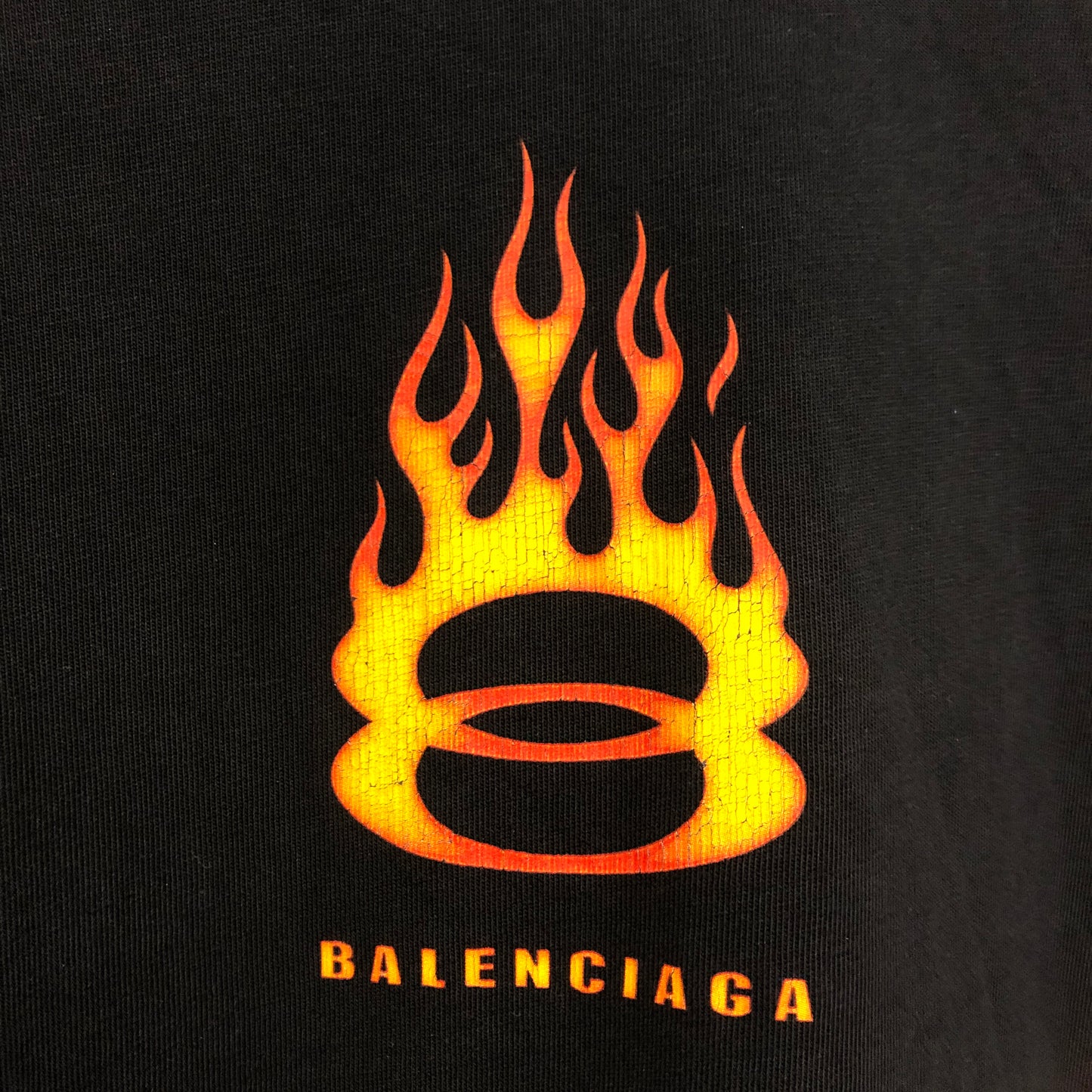 Balenciaga Fire Logo Distressed T-Shirt L Black