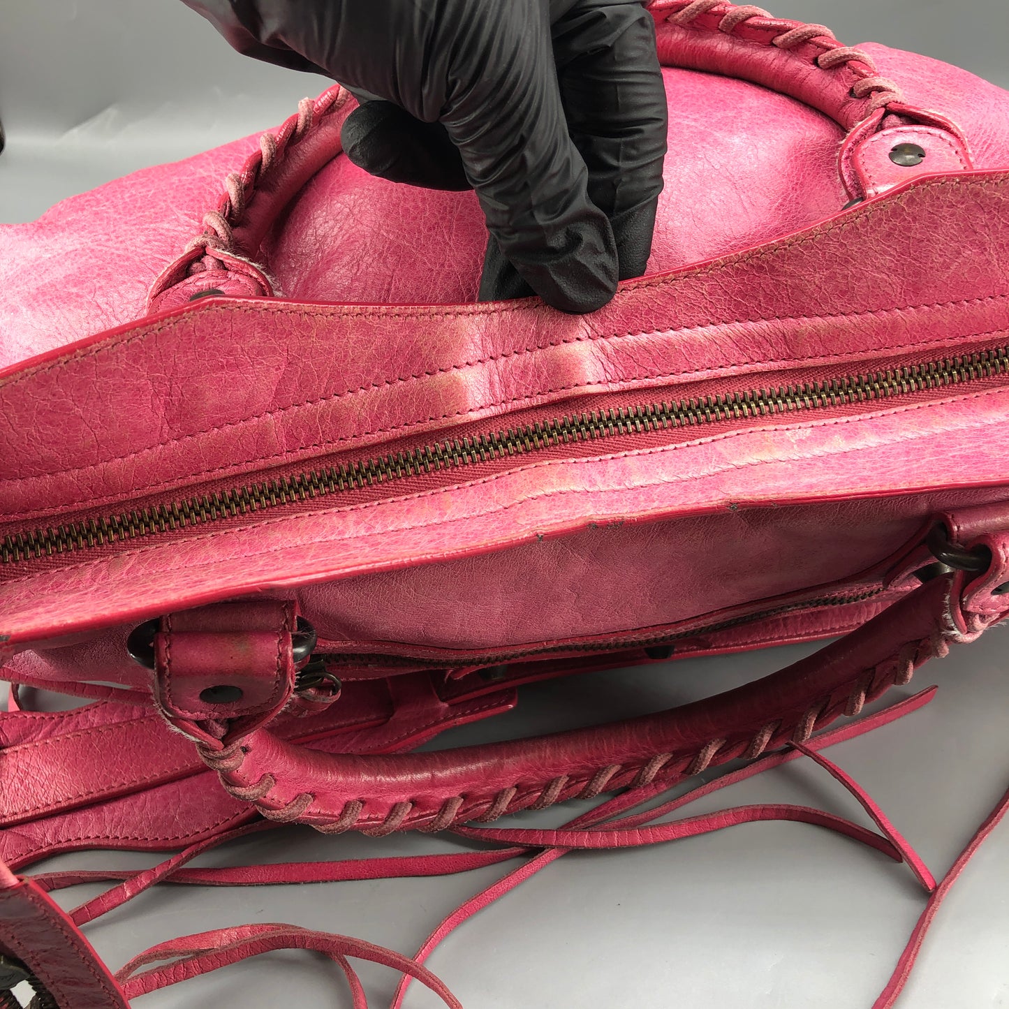 Balenciaga Pink Distressed Leather City Handbag Shoulder Bag