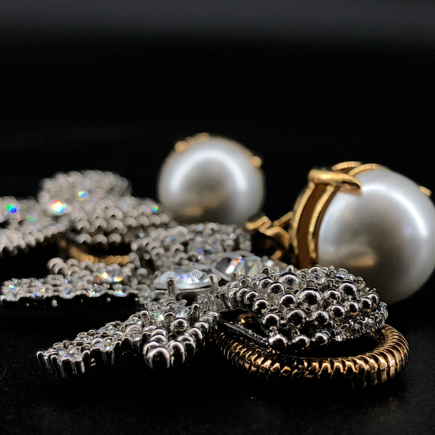 Miu Miu Gold-Tone Crystal & Faux Pearl Bow Earrings