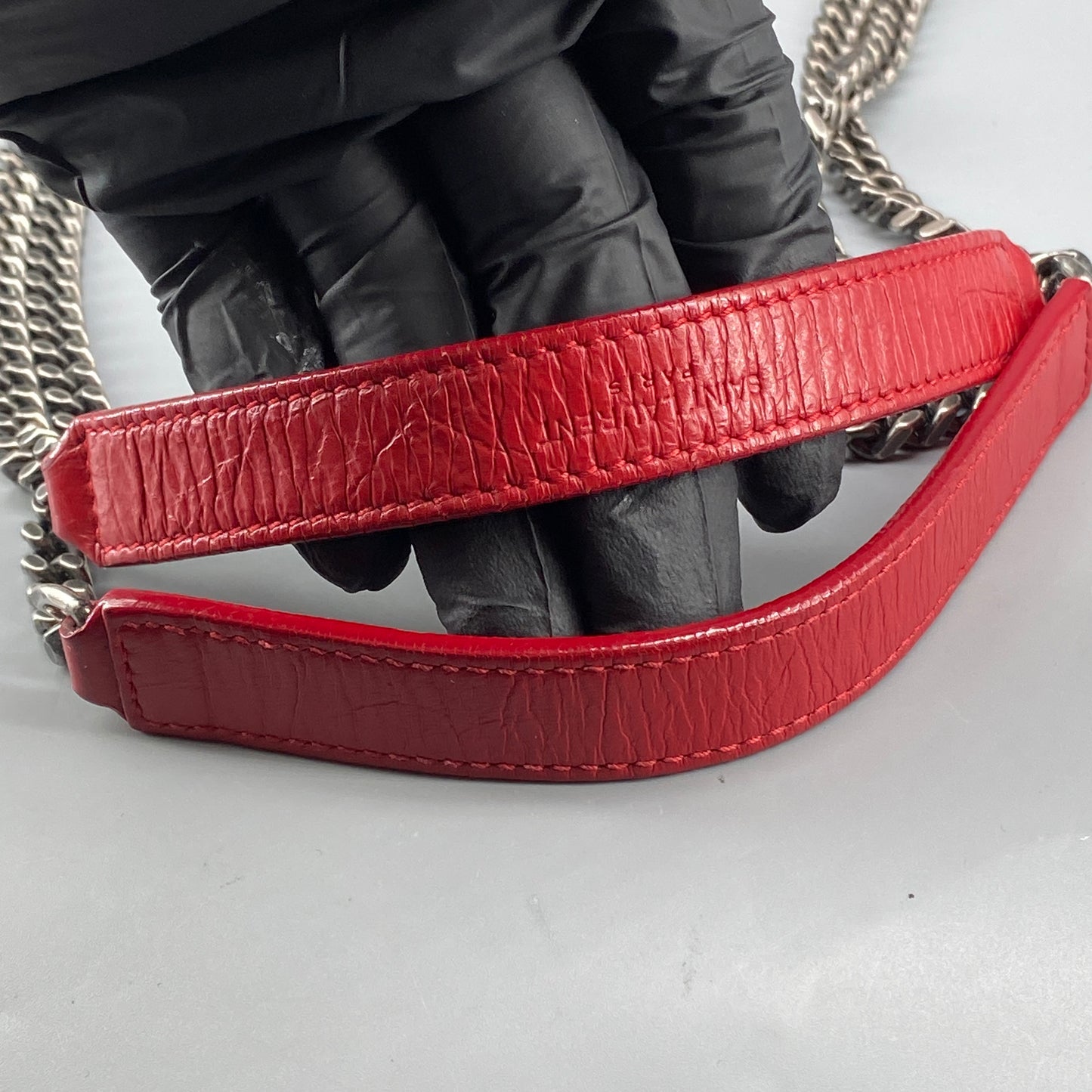 Saint Laurent Small Red Crinkled Leather Niki Chain Shoulder Bag
