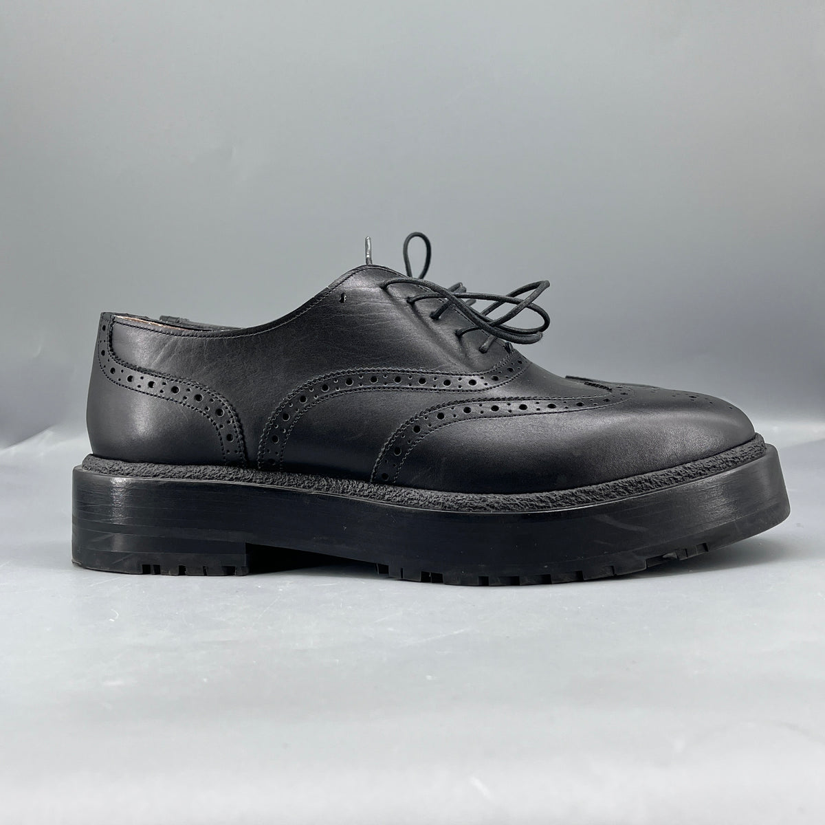 Hermes Black Leather Brogue Oxford Shoes size 37
