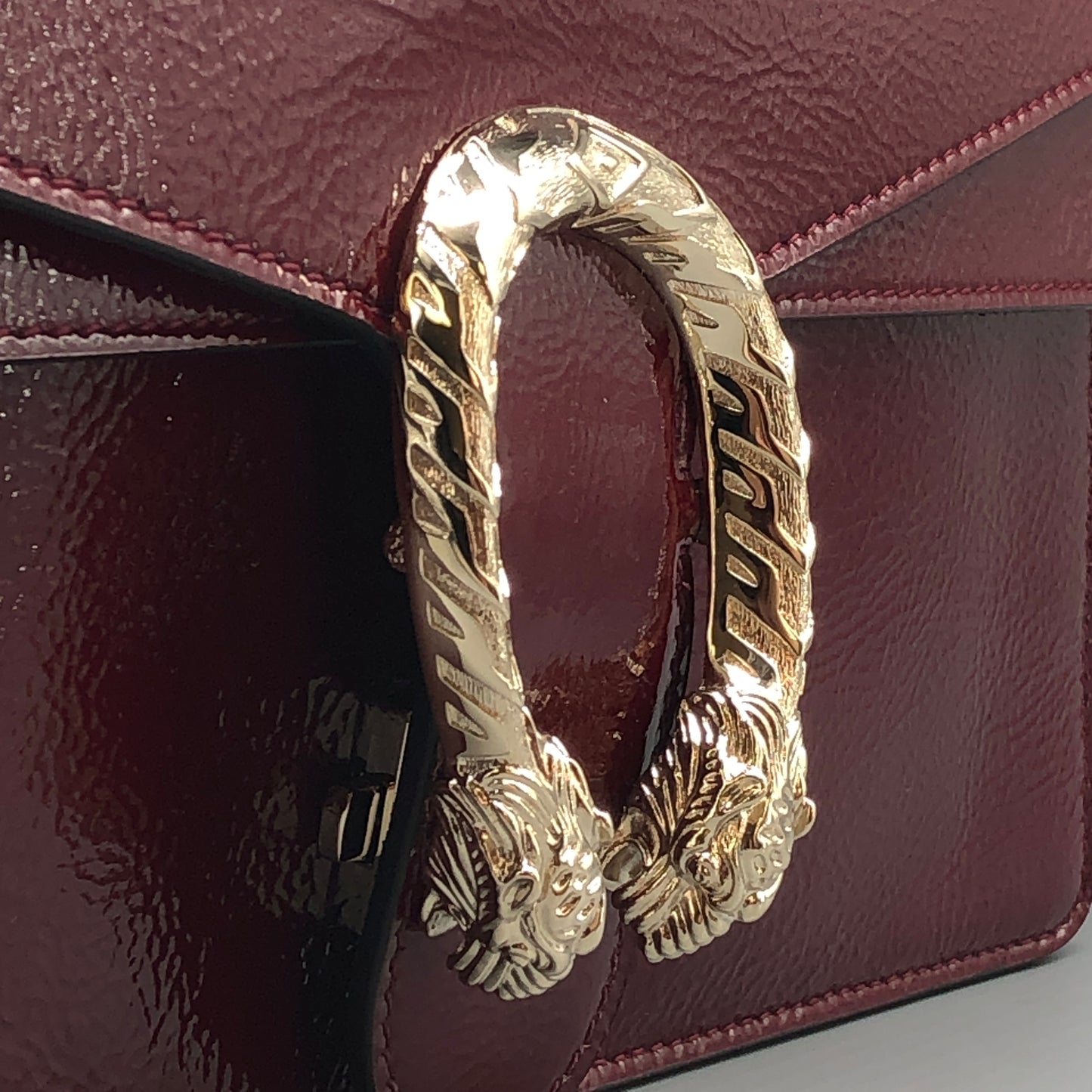 Gucci 2025 Dionysus Patent Leather Shoulder Bag Dark Red