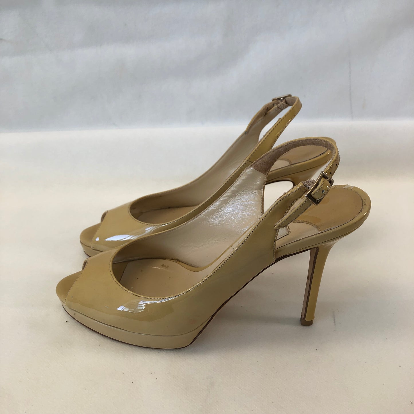 Jimmy Choo Patent Leather Peep Toe Slingback Shoes 36.5 Nude Women