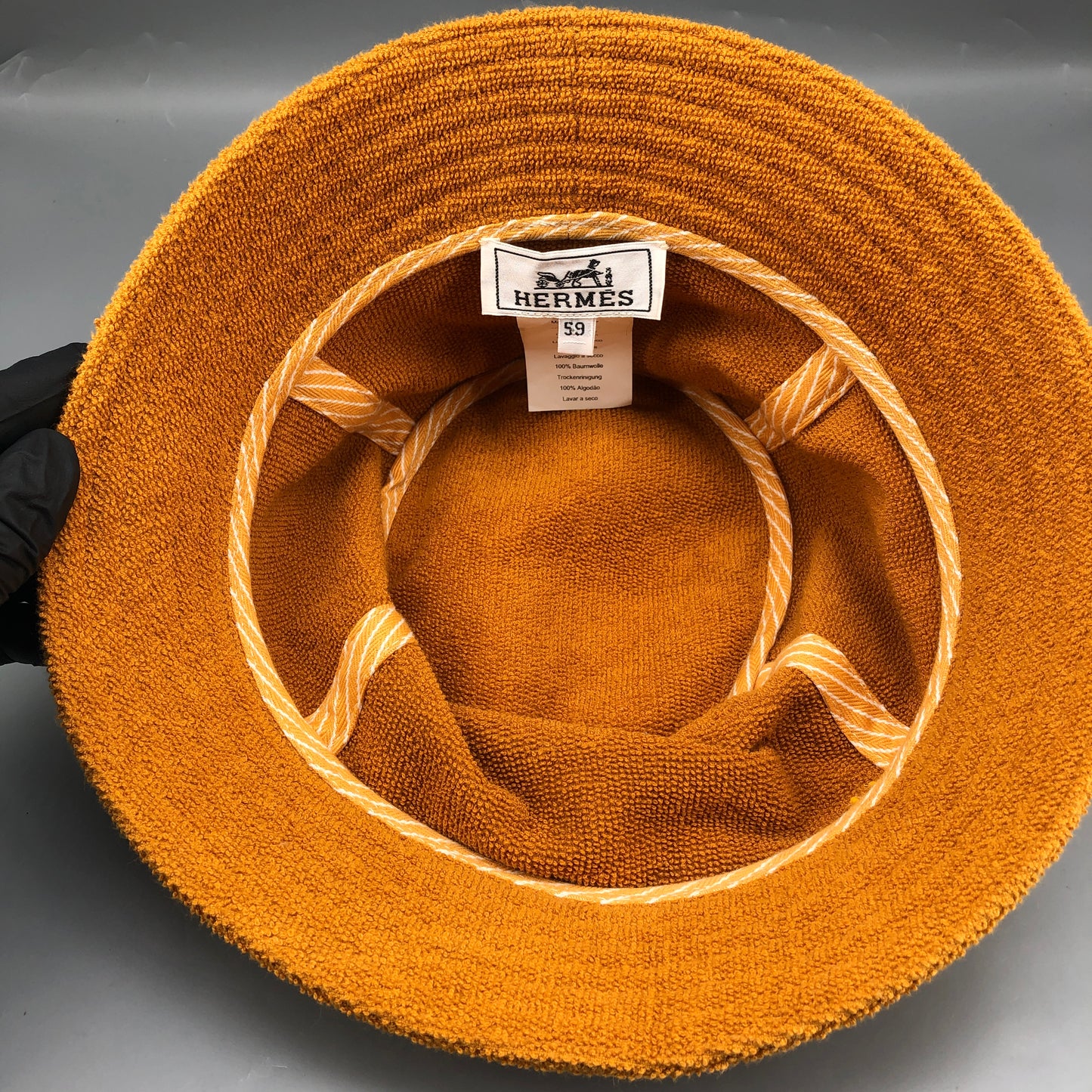 Hermes Mustard Yellow Knit Bucket Hat Size 59cm
