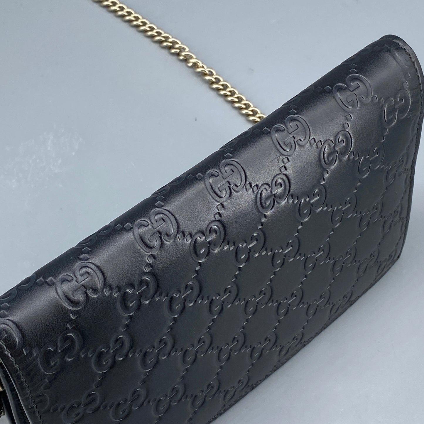Gucci Black GG Embossed Chain Wallet Bag