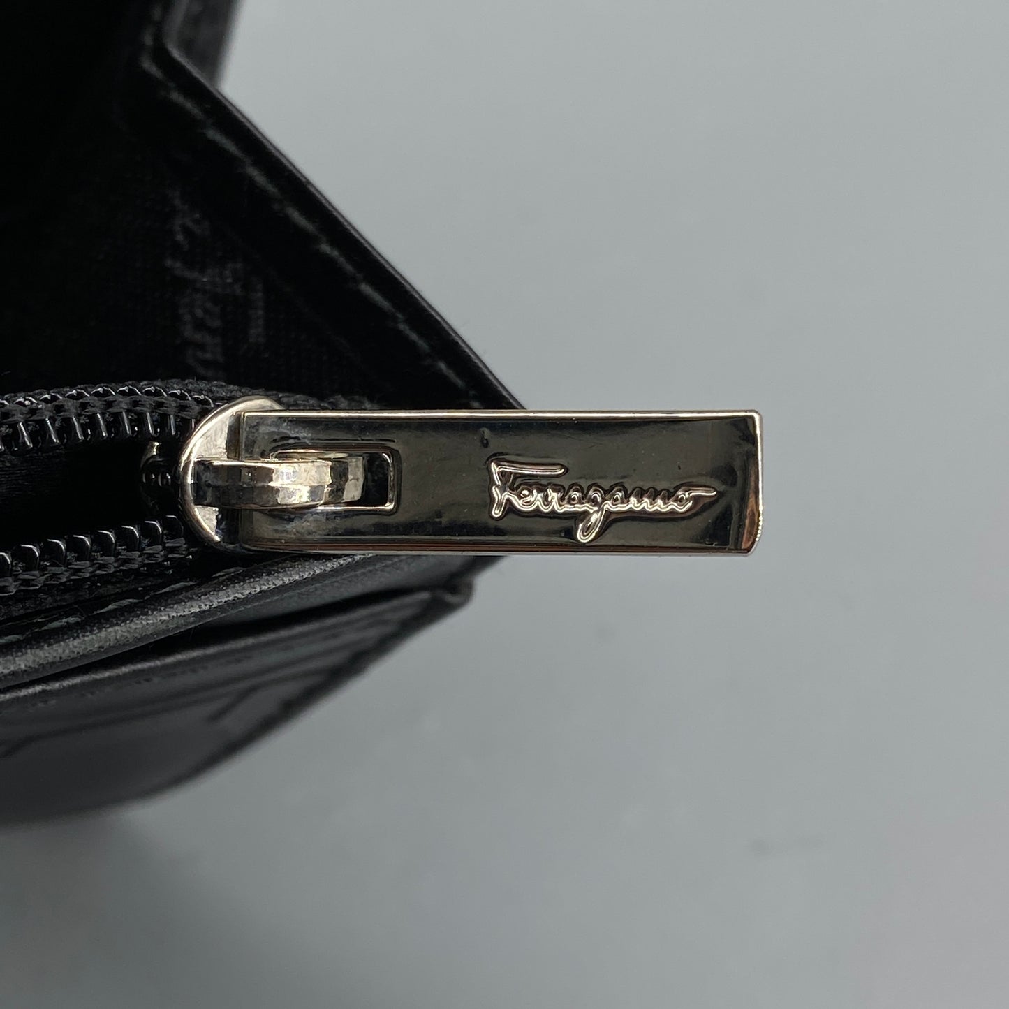 Ferragamo Black Embossed Gancini Short Wallet with Keyring