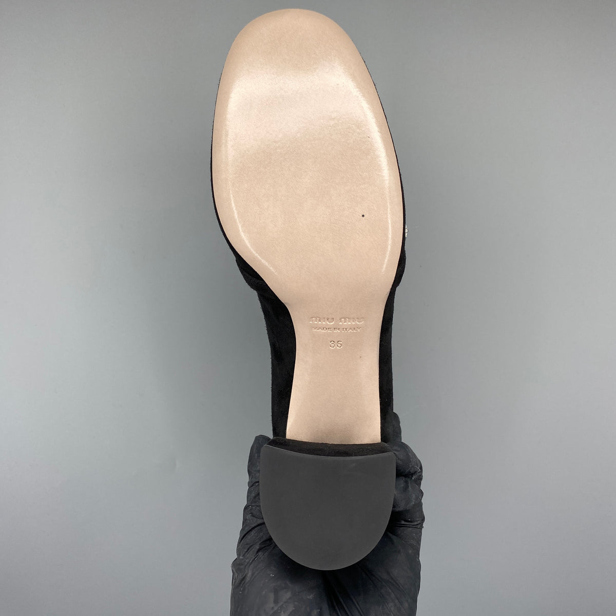 Miu Miu Black Suede Crystal Block Heel Women Shoes Size 36