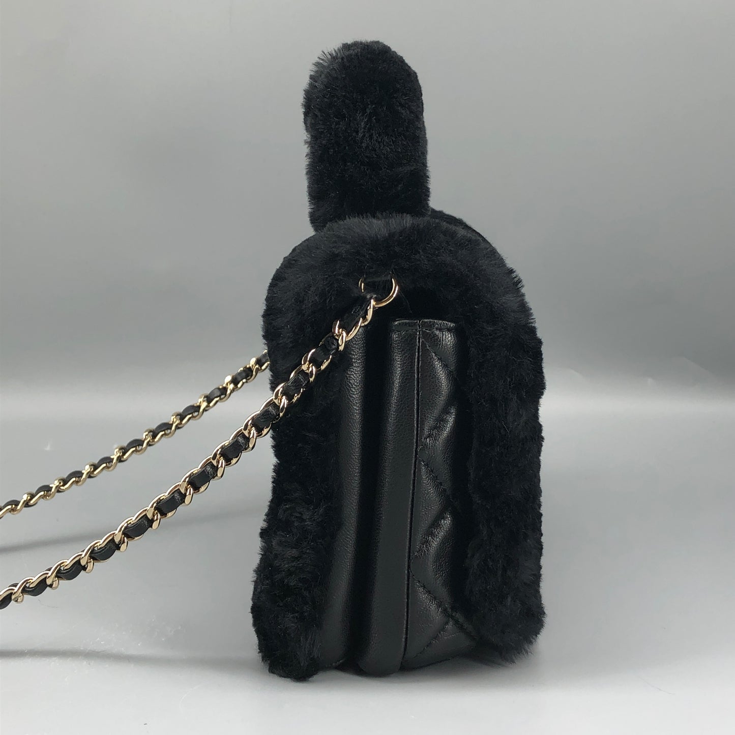 Chanel 17A Black Top Handle Flap Bag with Chain Strap