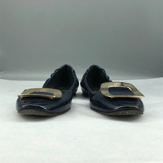 Roger Vivier Patent Leather Buckle Flats Navy Women’s Size 38.5