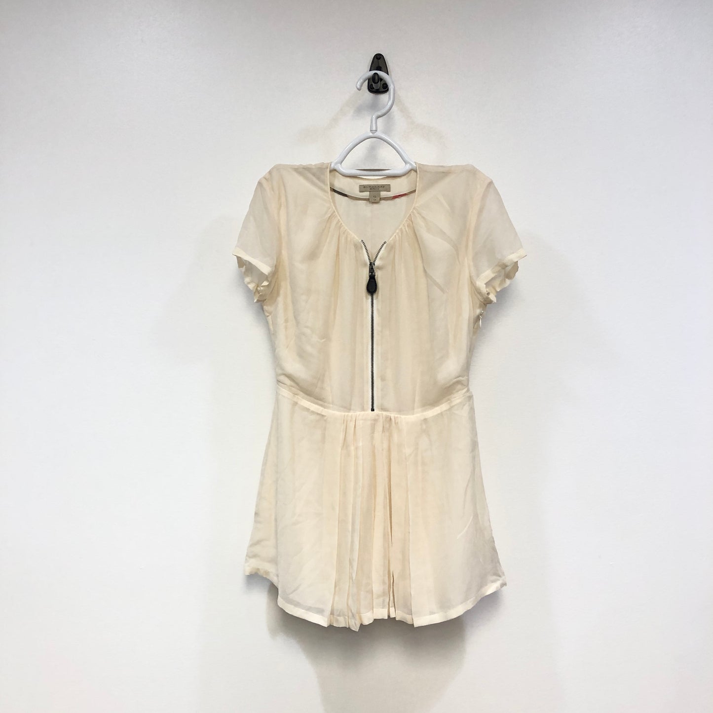 Burberry Beige V-Neck Short Sleeve Pleated Mini Dress Size XS
