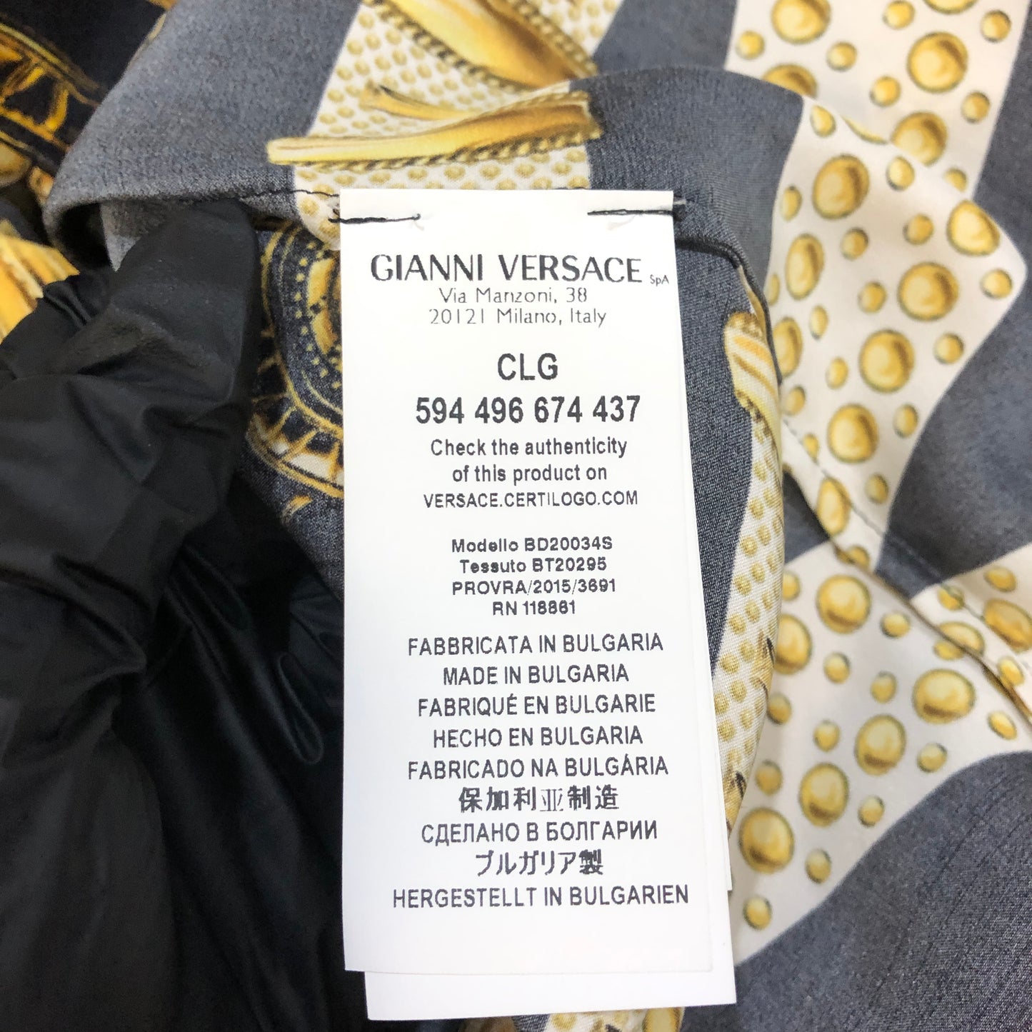 Versus Baroque Gold Belt Print Long Sleeve Shirt Size 40 Black/Gold