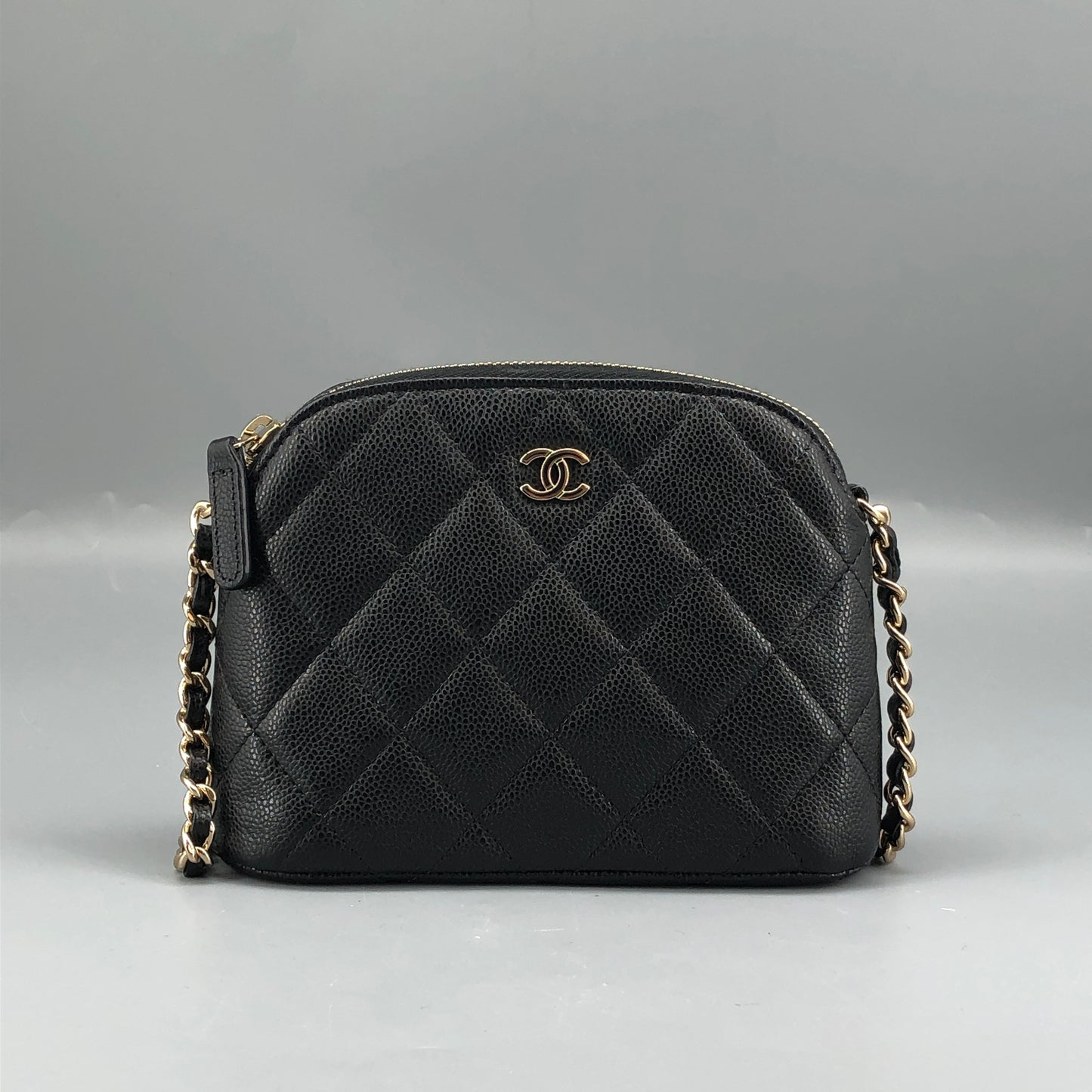 Chanel Black Caviar Quilted Mini Dome Chain Crossbody Bag