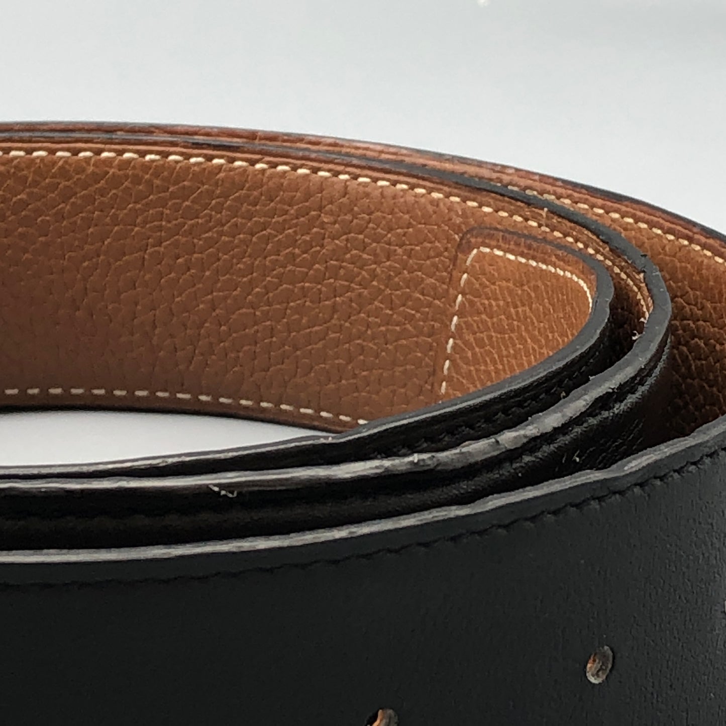 Hermes Black/Caramel Reversible Leather Belt 95cm