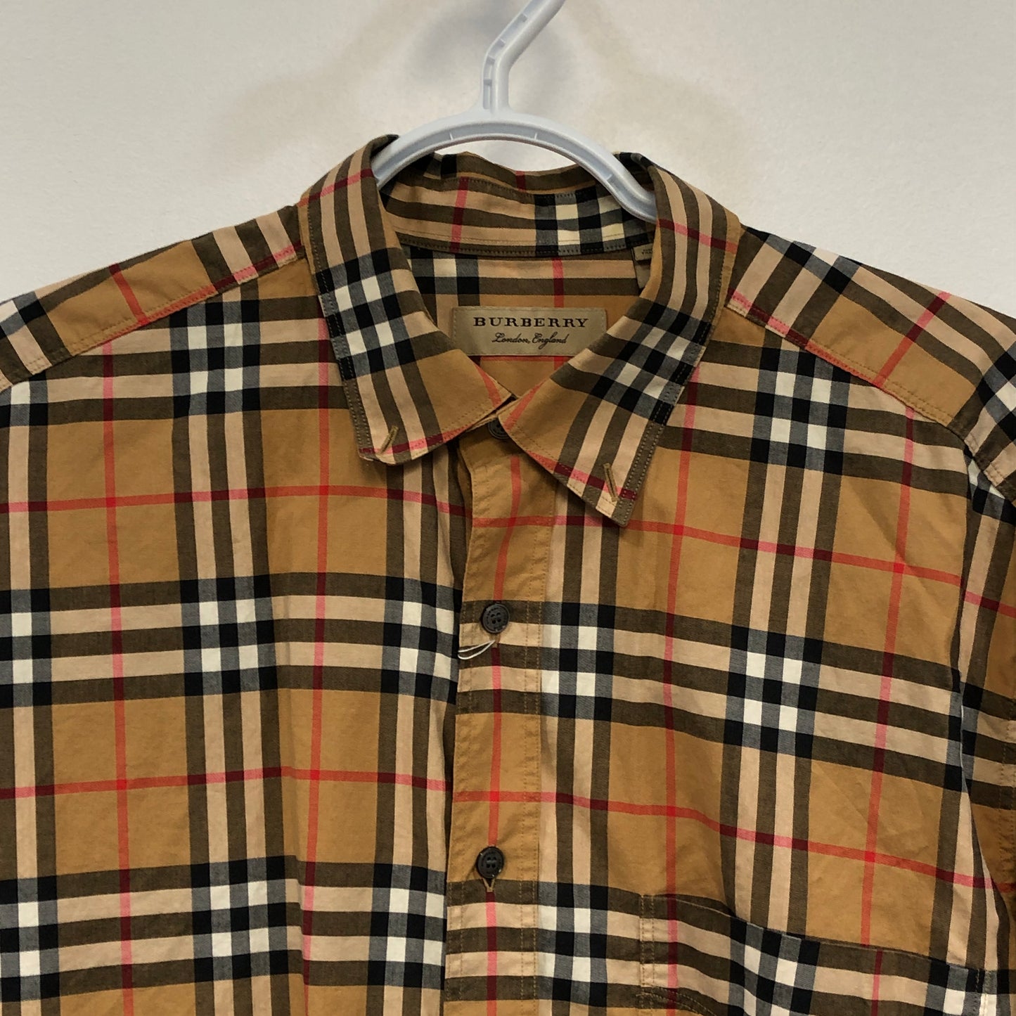 Burberry Beige Checkered Button-Down Shirt Size L