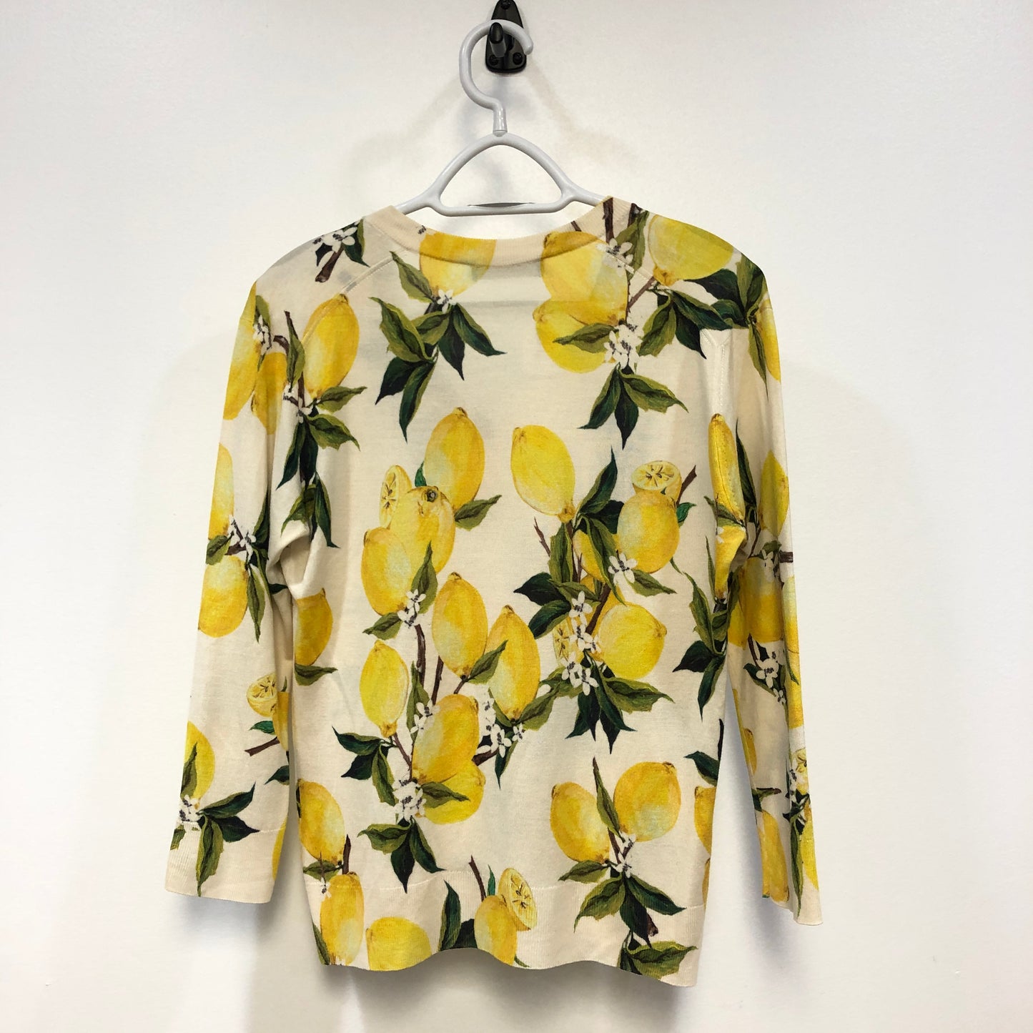 Dolce & Gabbana White Yellow Lemon Print V‑Neck Knit Top 42