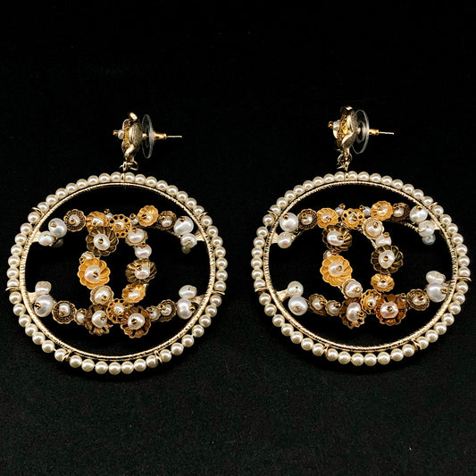 Chanel 2018 Gold-Tone Pearl & Crystal CC Drop Earrings