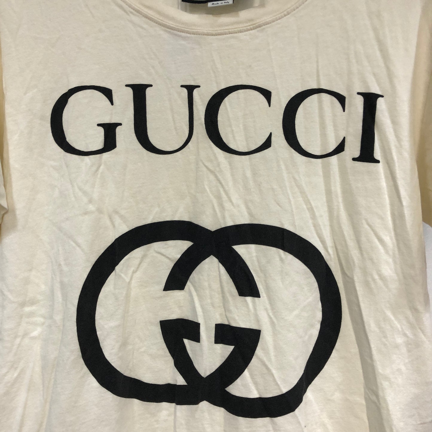 Gucci Cream/Black Interlocking G Logo T-Shirt Size S
