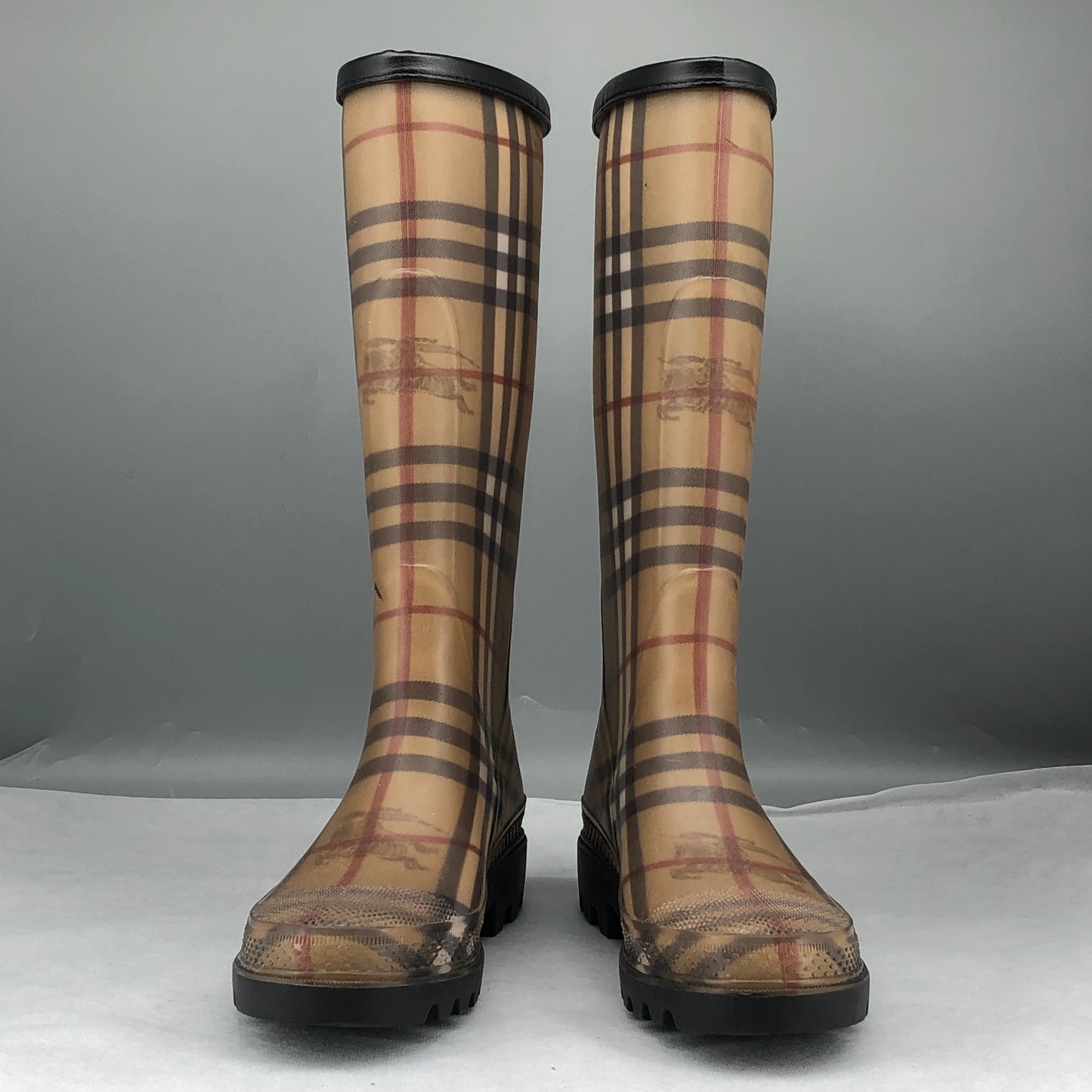 Burberry Women's Haymarket Check Rain Boots 35 Brown