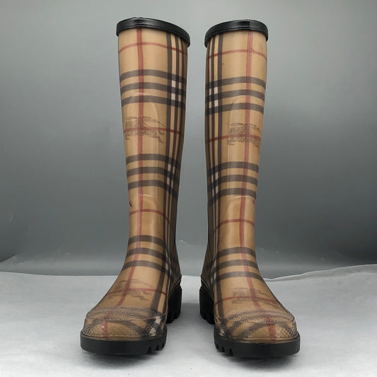 Burberry Women's Haymarket Check Rain Boots 35 Brown