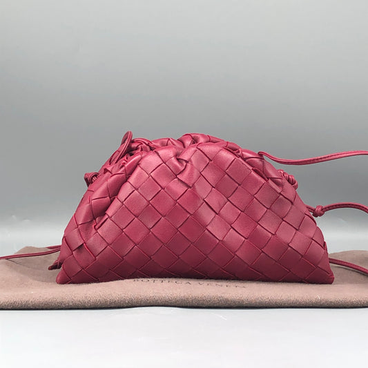 Bottega Veneta Wine Red Intrecciato Woven Mini Pouch Crossbody Bag