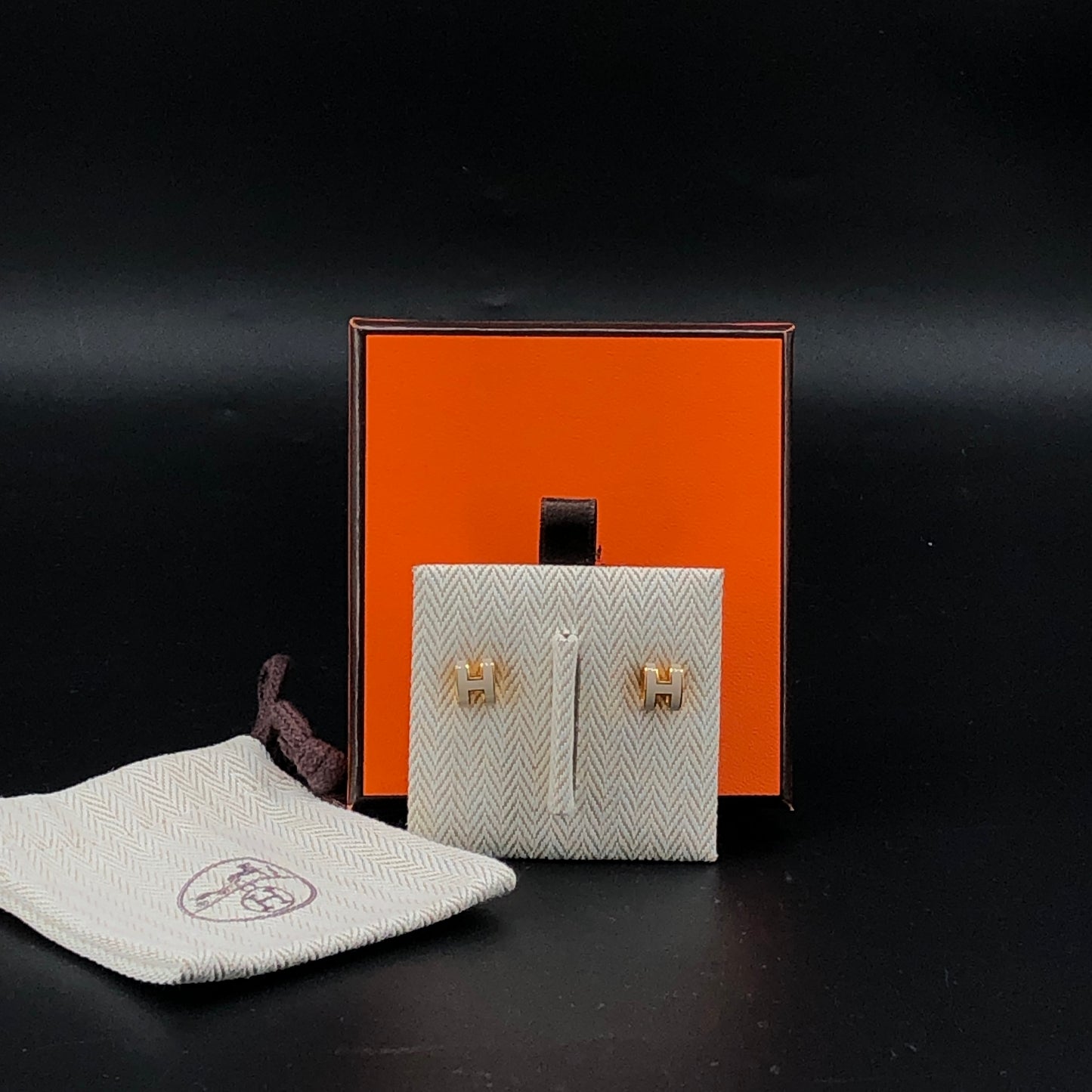 Hermes Etoupe H Enamel Stud Earrings