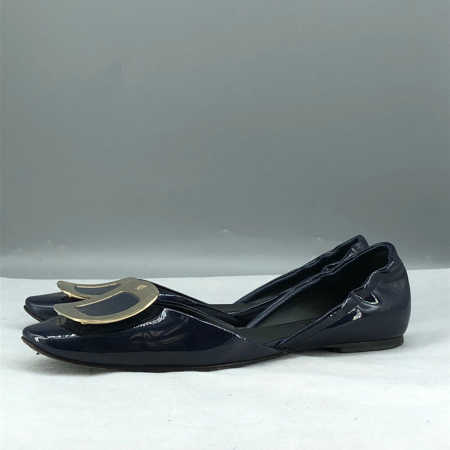 Roger Vivier Patent Leather Buckle Flats Navy Women’s Size 38.5