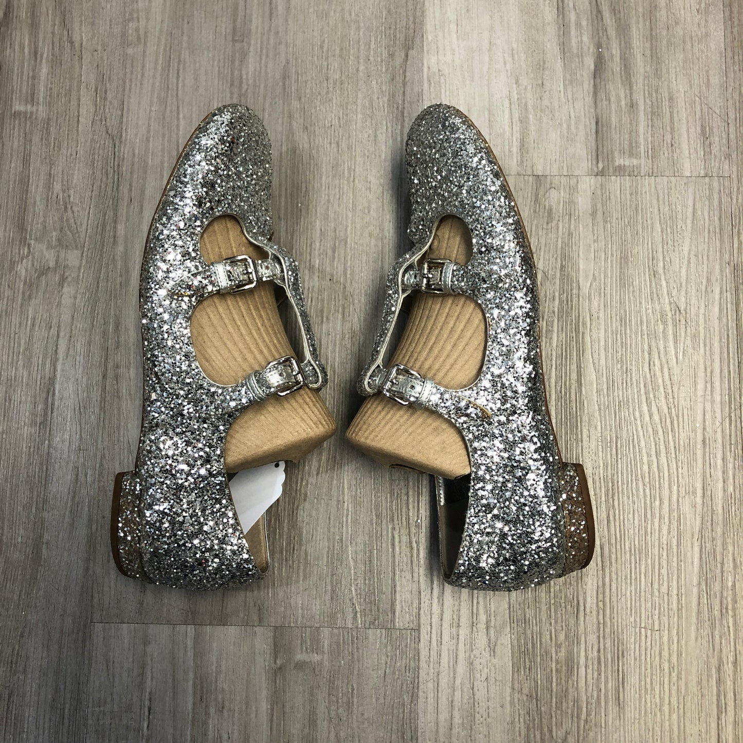 Miu Miu Women's Glitter Mary Jane Ballerina Shoes Size 38 Silver