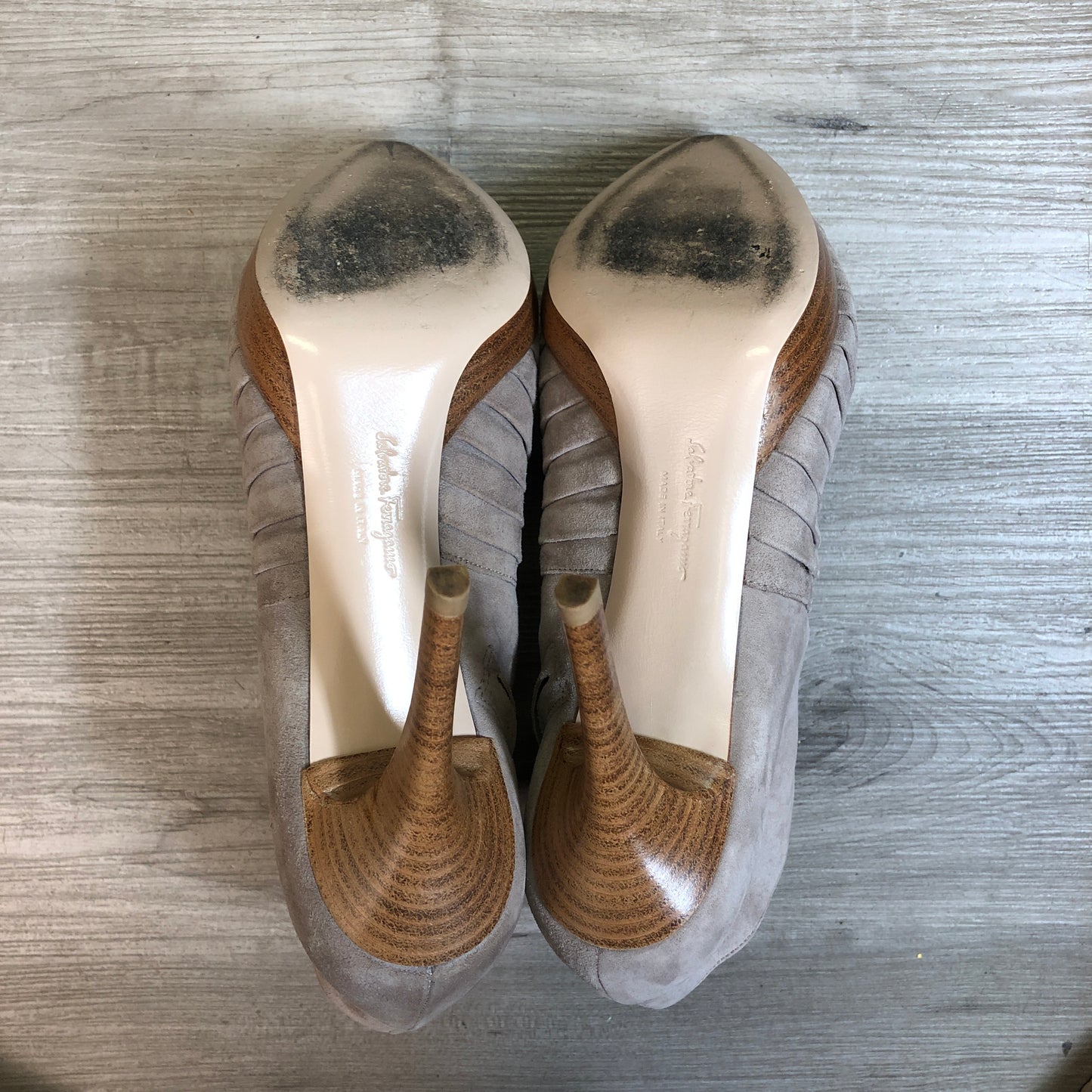 Salvatore Ferragamo Nude Suede Peep Toe Ankle Booties Size 6.5