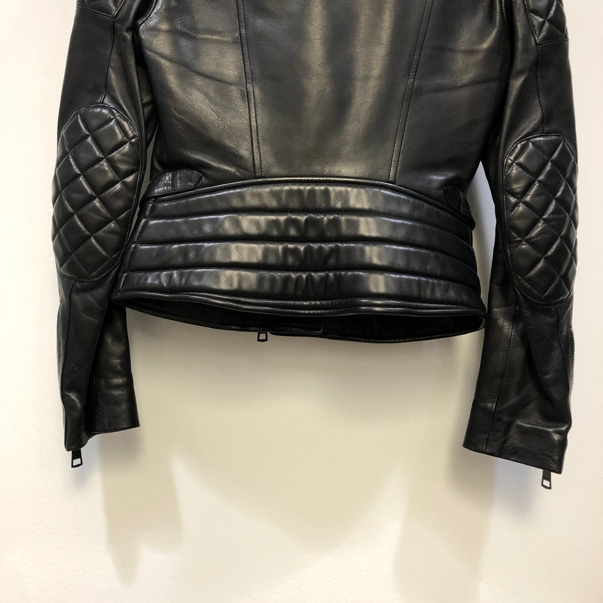 Burberry Black Shearling Collar Leather Biker Jacket US size 4