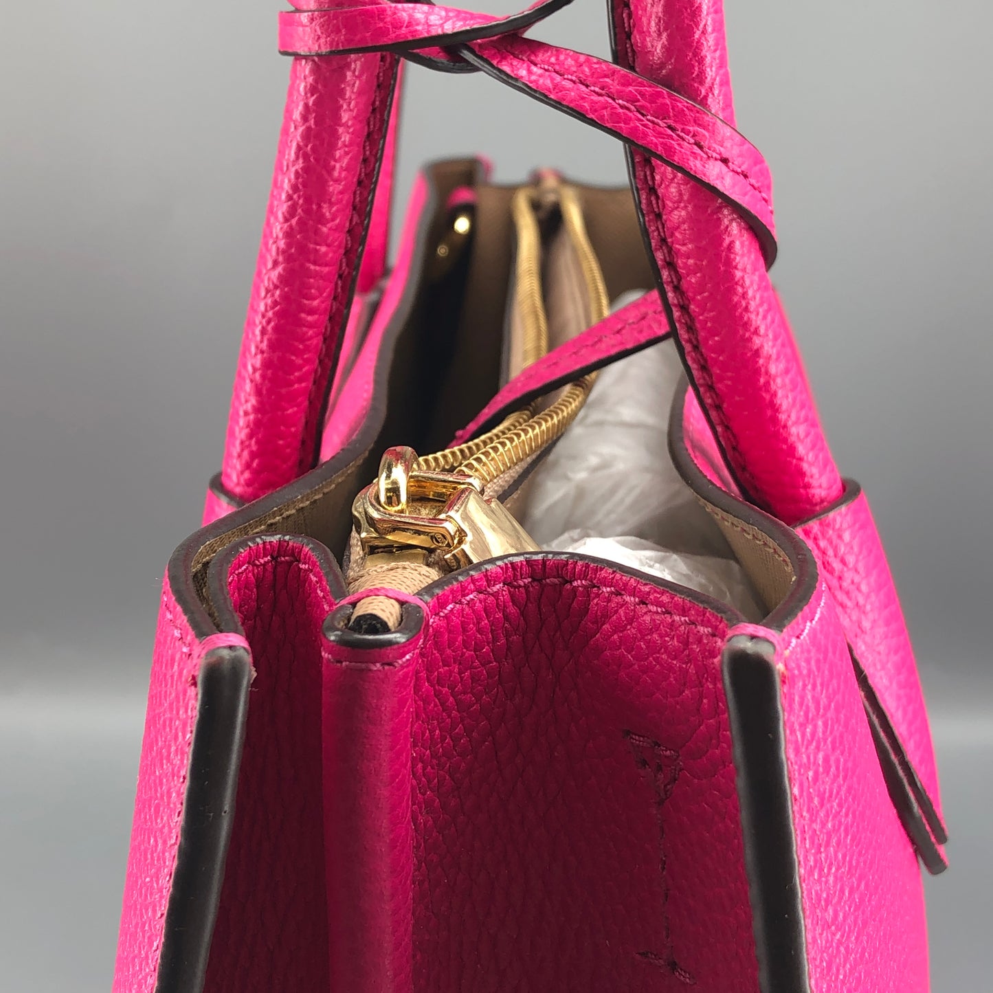 Michael Kors Pebbled Leather Tote Shoulder Hand Bag Hot Pink