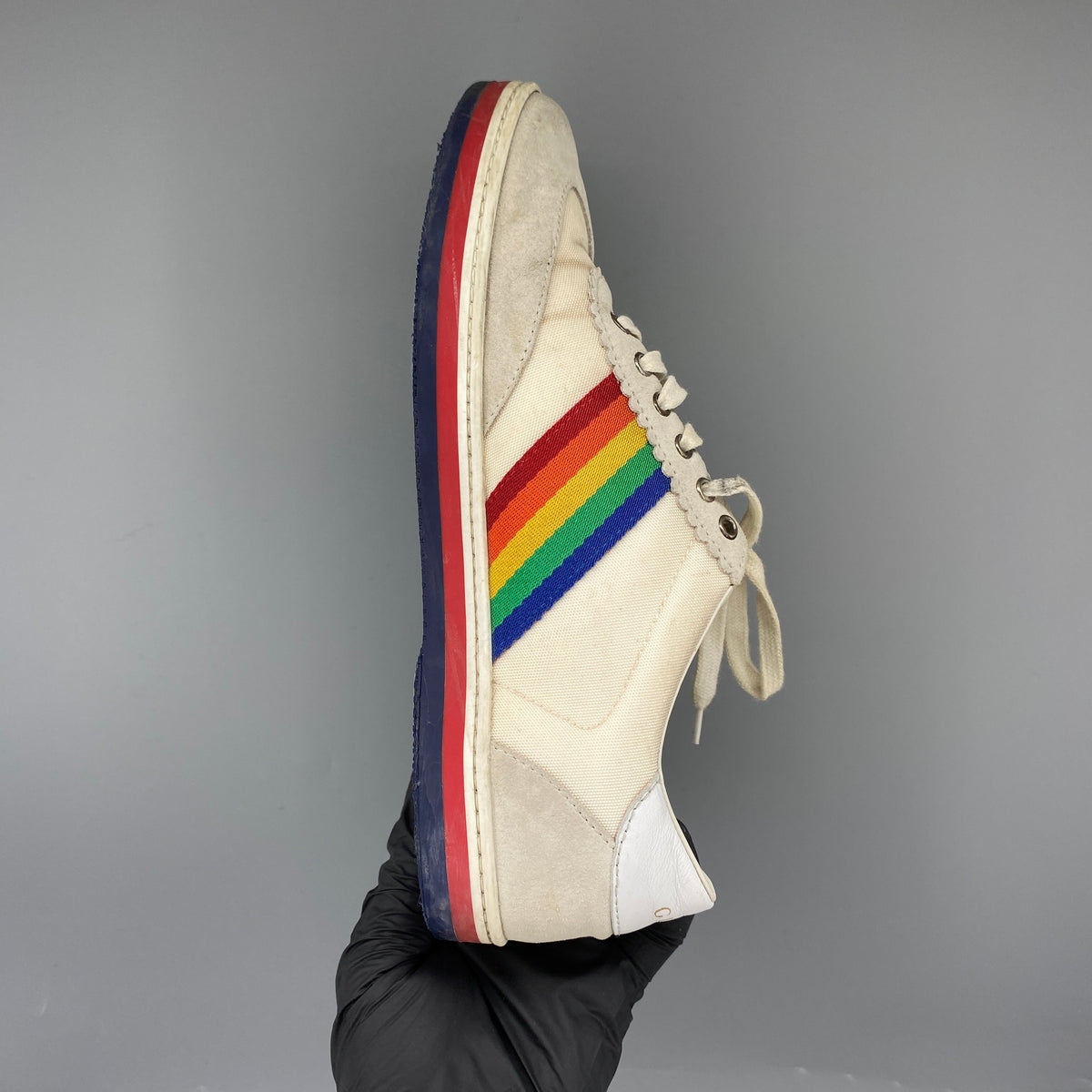 Gucci Rainbow Web Women Low‑Top Sneakers Size 37 cream