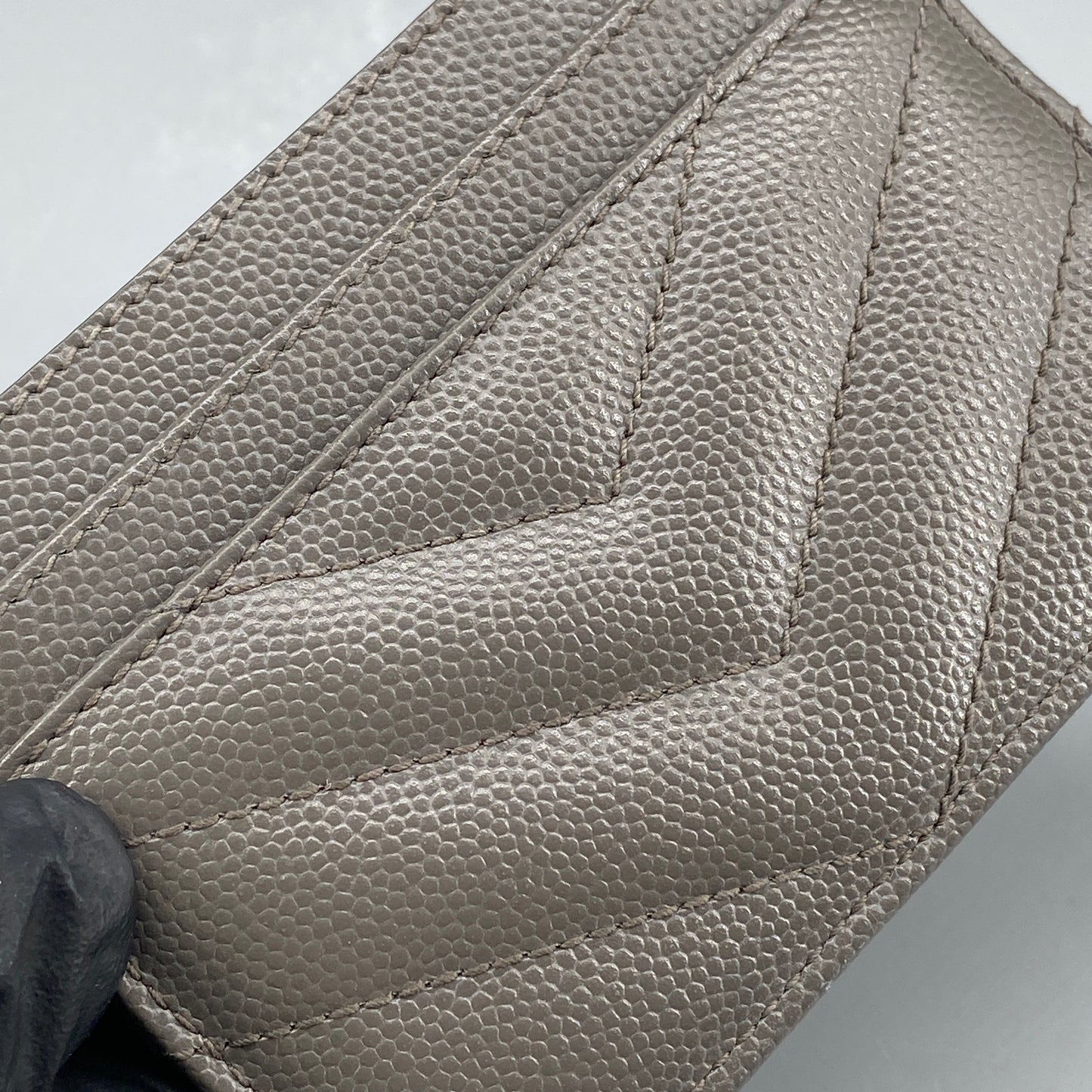 Saint Laurent Grey Chevron‑Quilted Card Holder