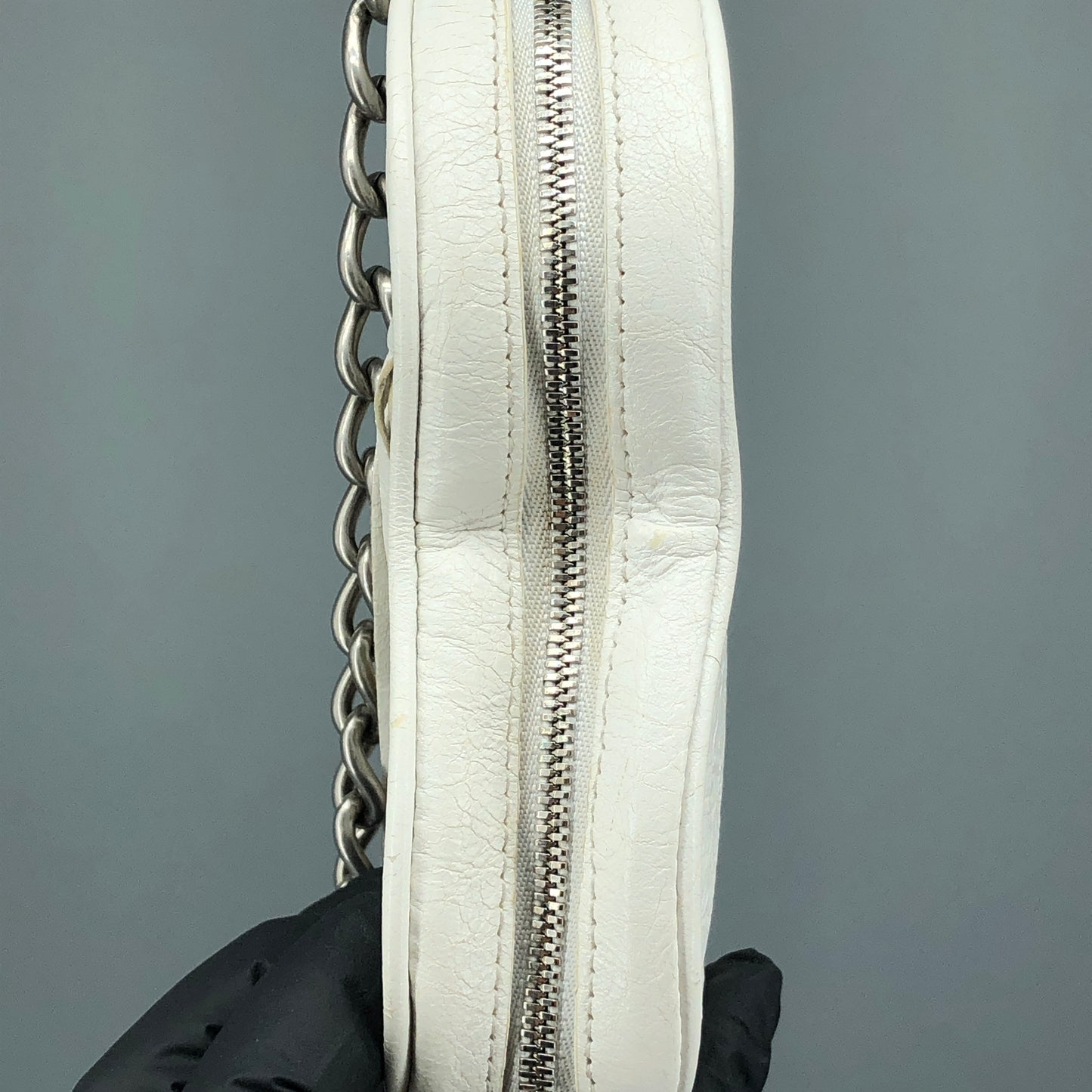 Balenciaga White Heart‑Shape Chain Crossbody Bag