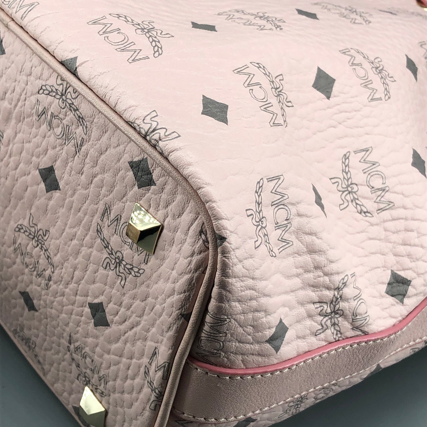 MCM Pink Visetos Print Drawstring Bucket Bag