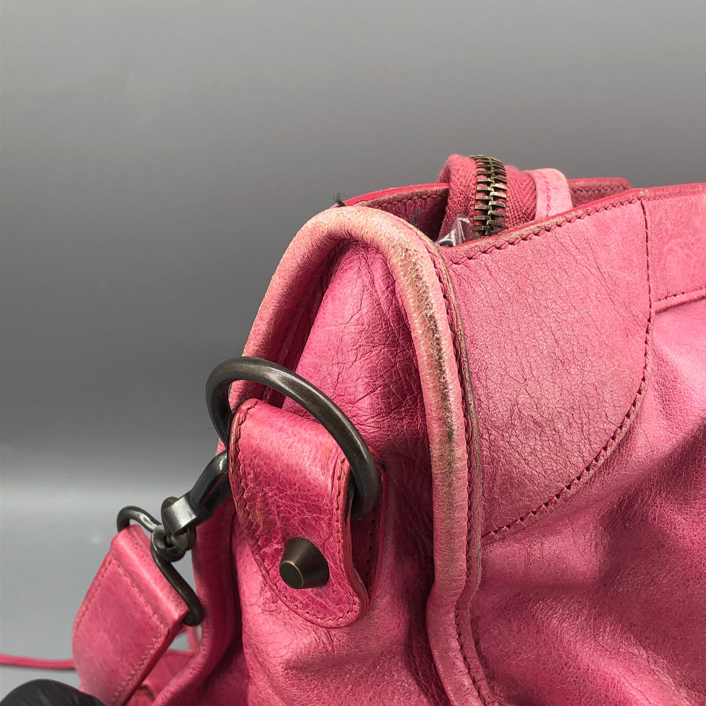 Balenciaga Pink Distressed Leather City Handbag Shoulder Bag