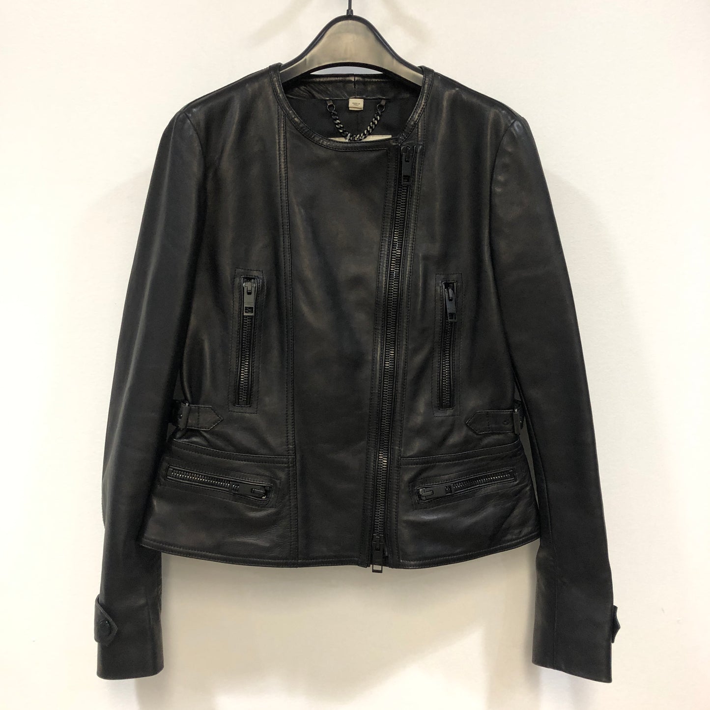 Burberry Smooth Lambskin Zip Biker Jacket Black Size US 6, P2P 20 Inches