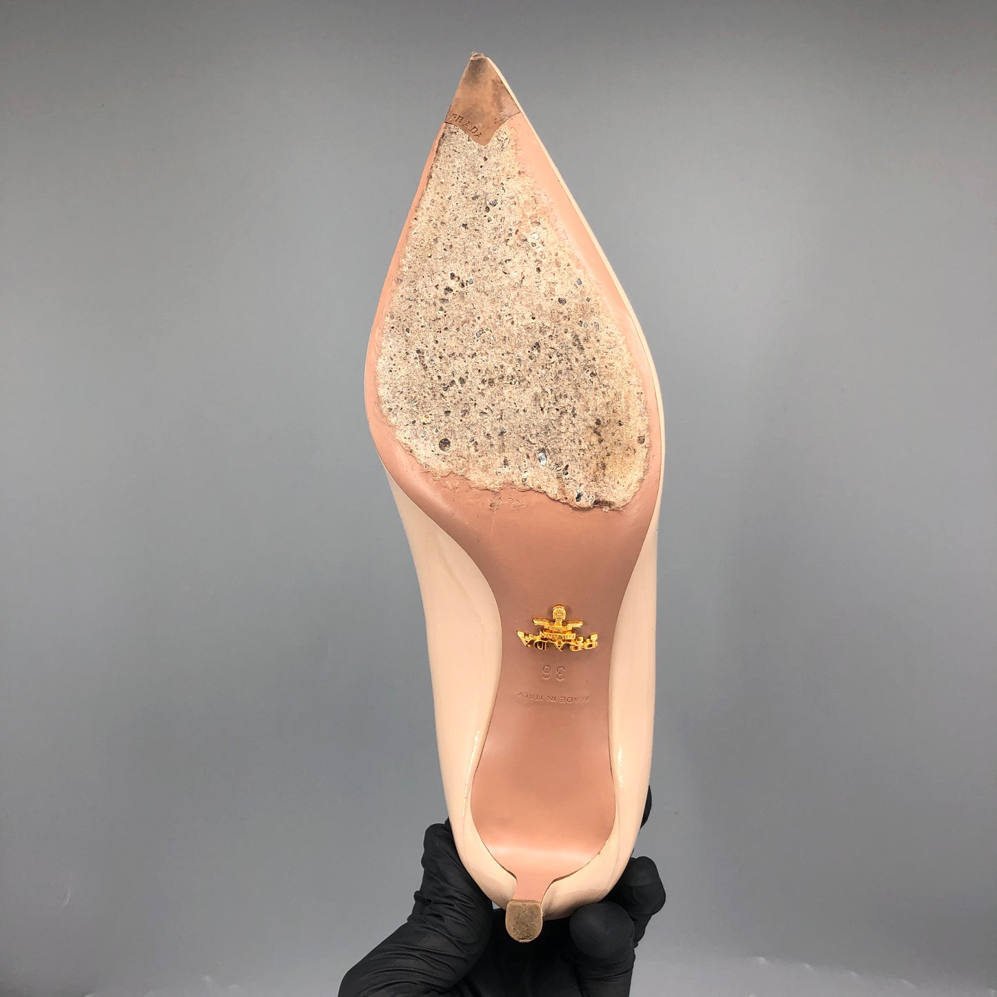 Prada Women's Patent Leather Pointed Toe Stiletto Pumps Beige Size 36