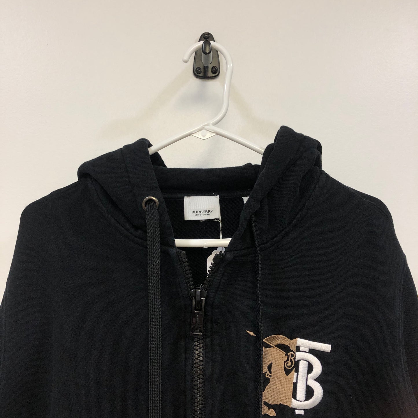 Burberry Black Full‑Zip Hoodie TB Logo Sweatshirt Size S