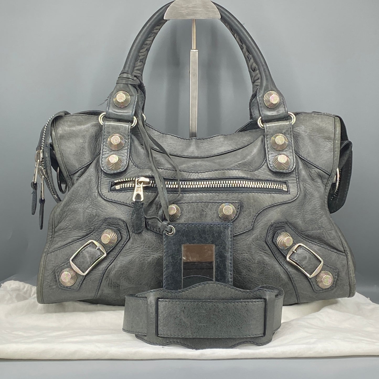 Balenciaga Grey Classic City Handbag Silver‑Tone Metal Hardware