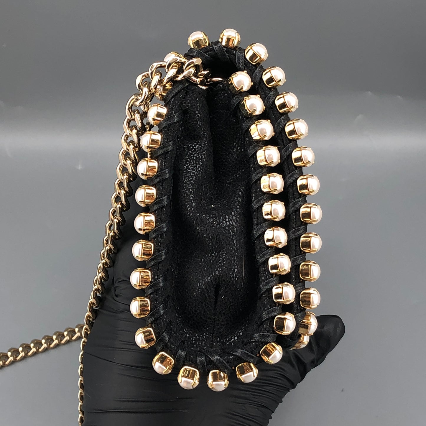 Stella McCartney Falabella Pearl-Trim Crossbody Bag Black/pearl