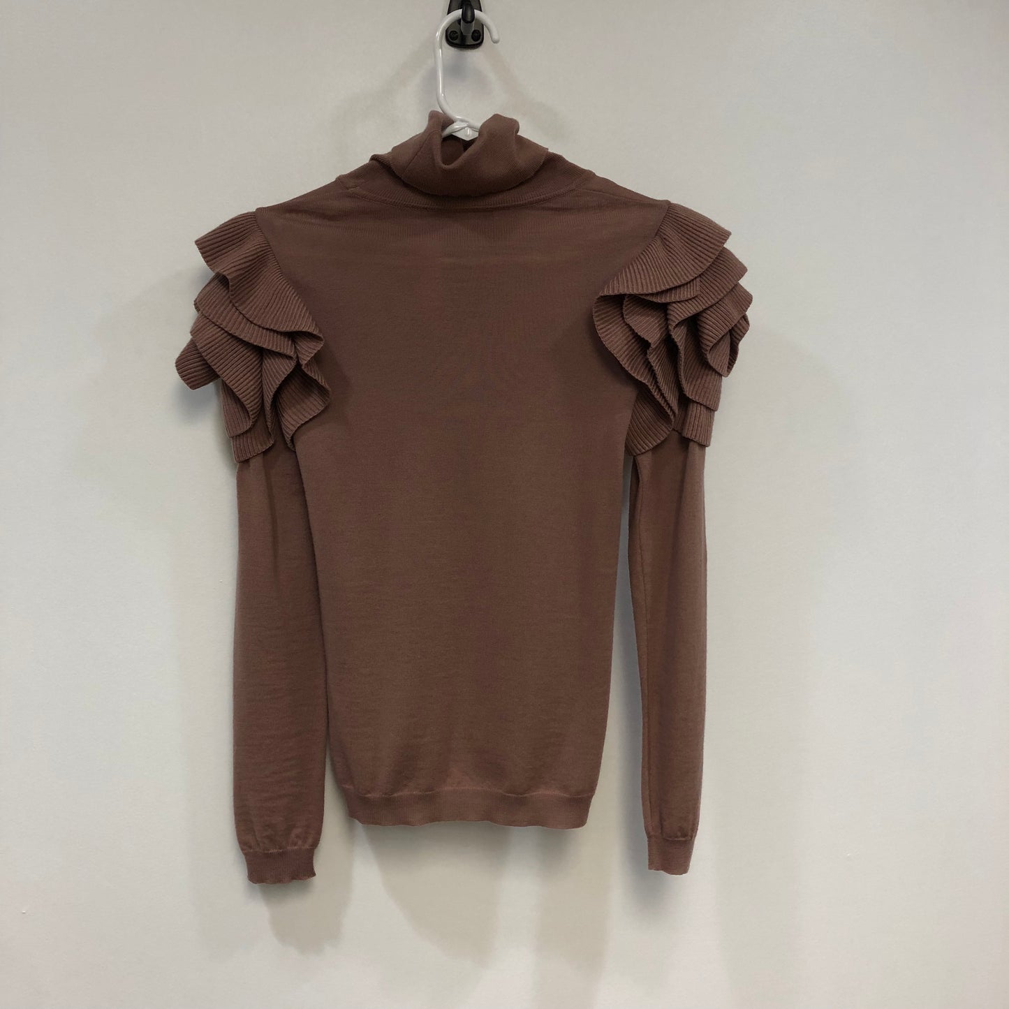 Valentino Ruffle Shoulder Turtleneck Knit Top Size XS Dusty Pink