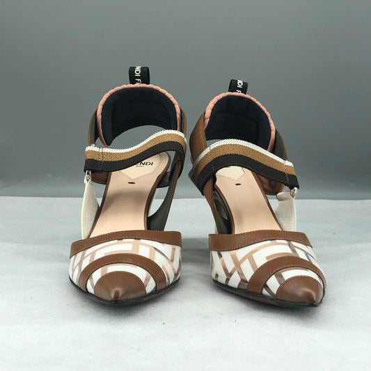 Fendi Logo Strap Pointed Toe Heels Size 36.5 Women Brown
