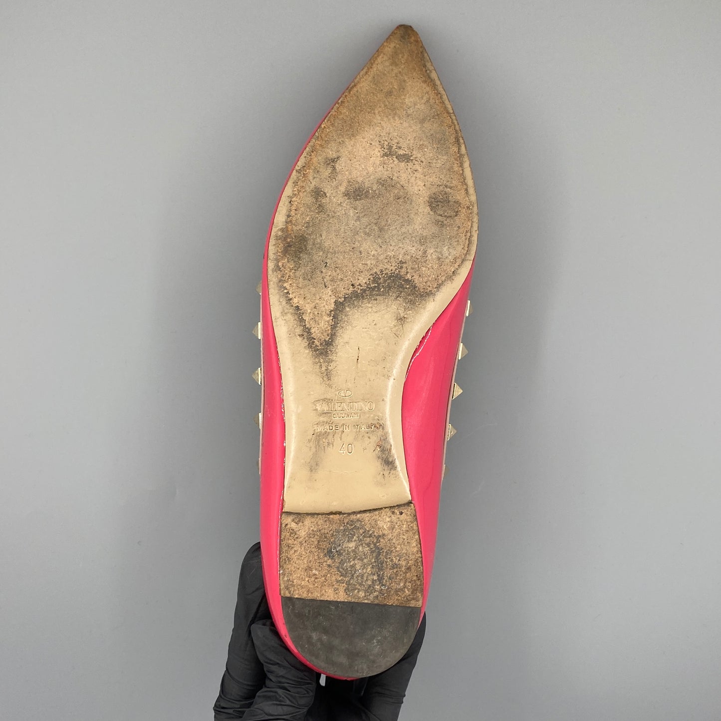 Valentino Rockstud Patent Flat Shoes Size 40 Hot Pink