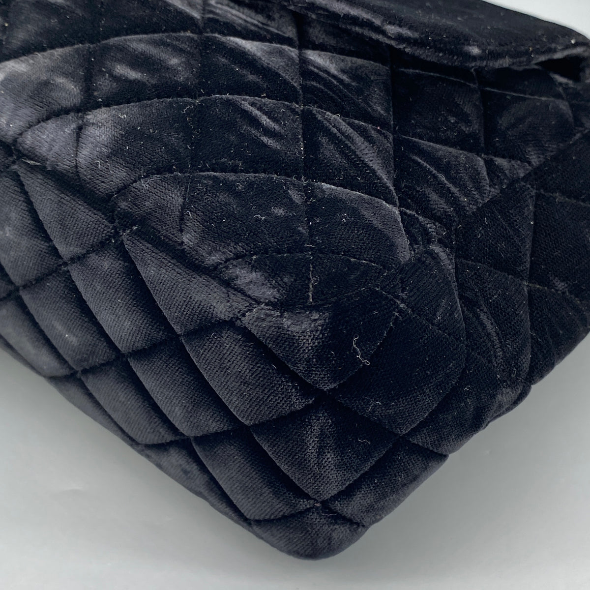 Chanel Vintage Black Velvet Quilted Shoulder Bag