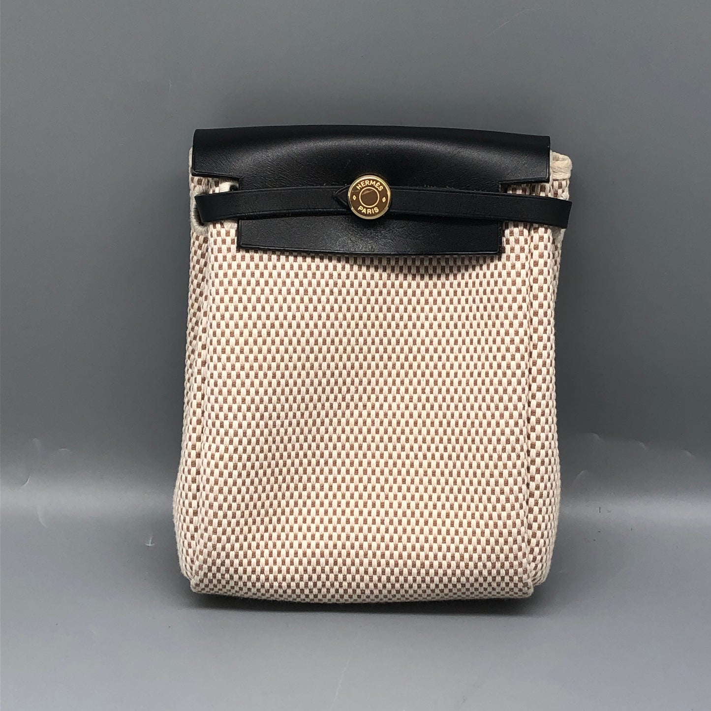 Hermes Herbag Mini (TPM) Cream/Black Canvas Leather Bag