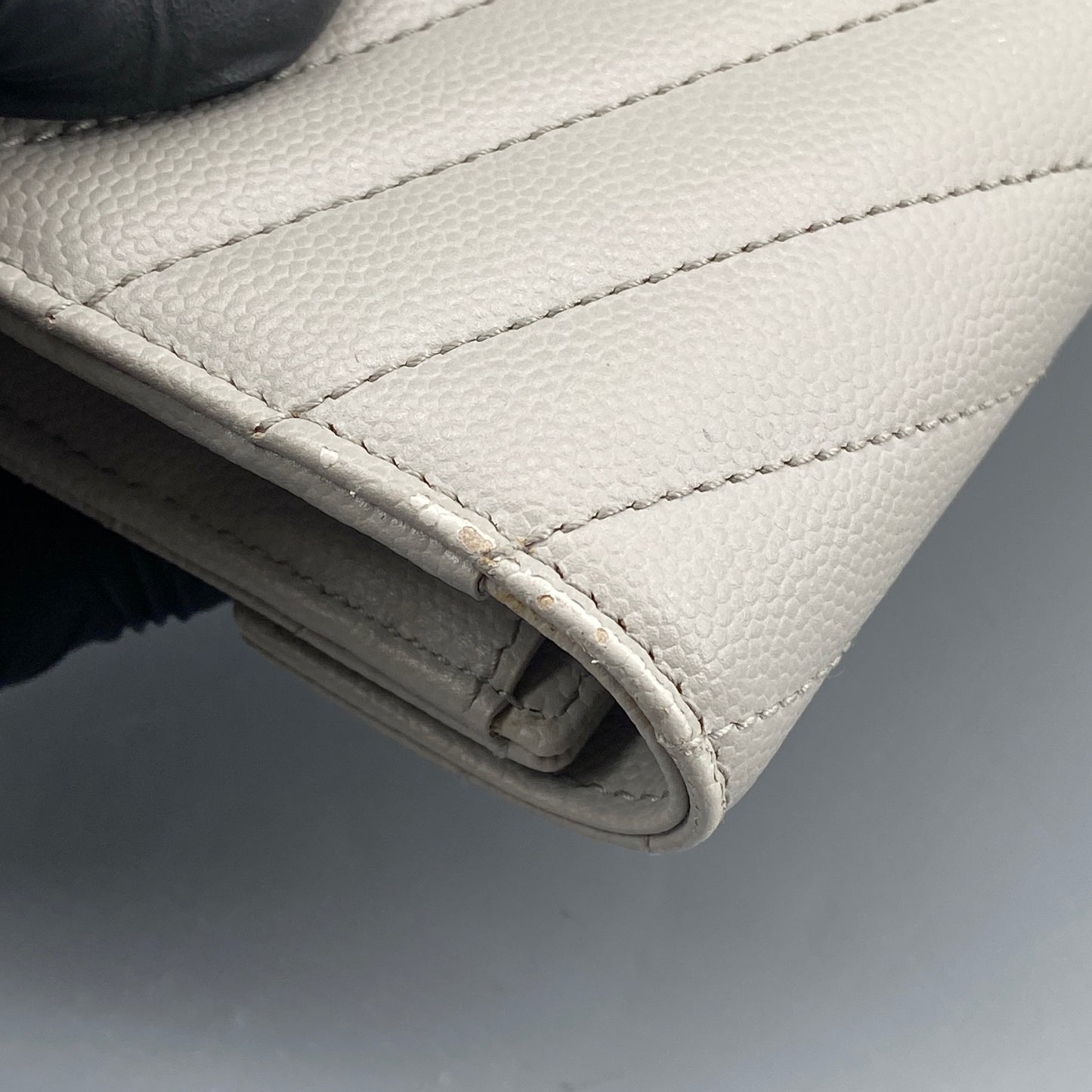 Saint Laurent Light Grey Chevron‑Quilted Long Wallet