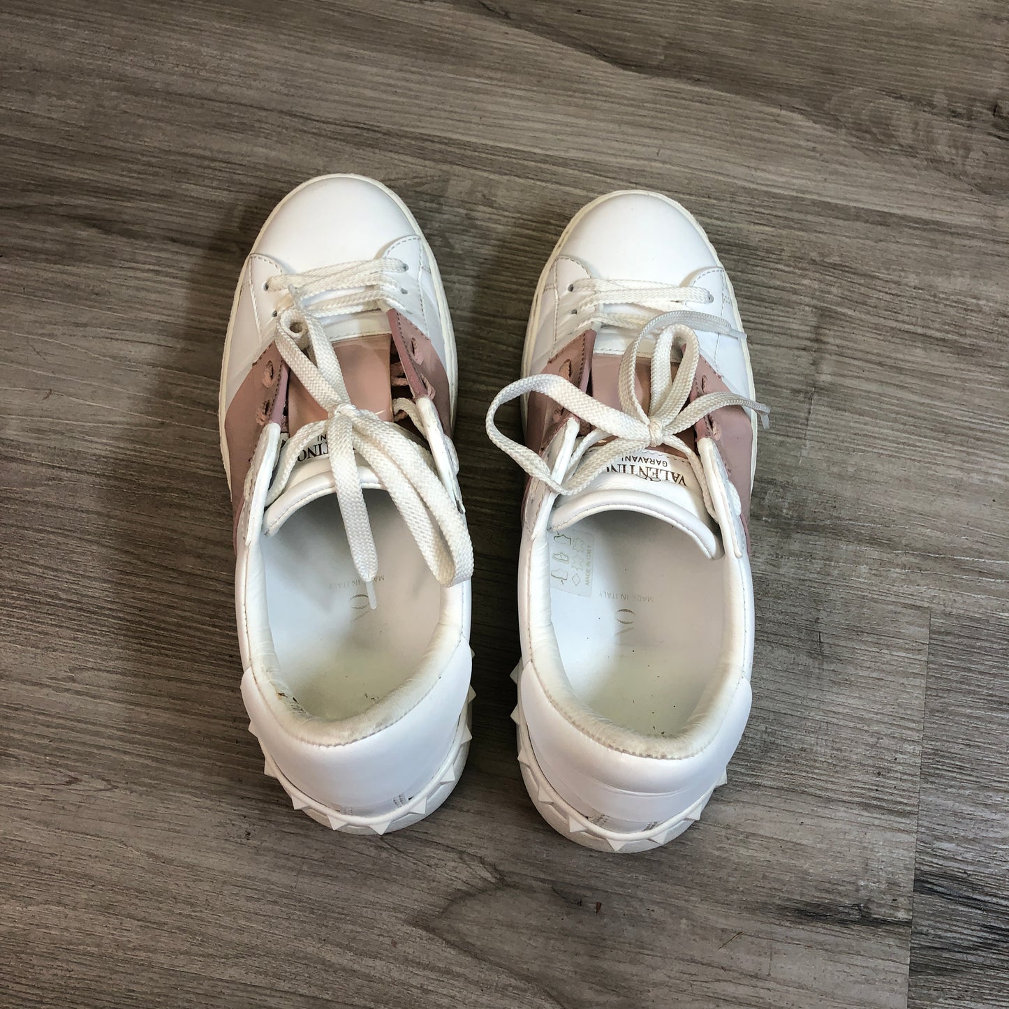 Valentino Rockstud Pink & White Leather Low Top Sneakers Size 37